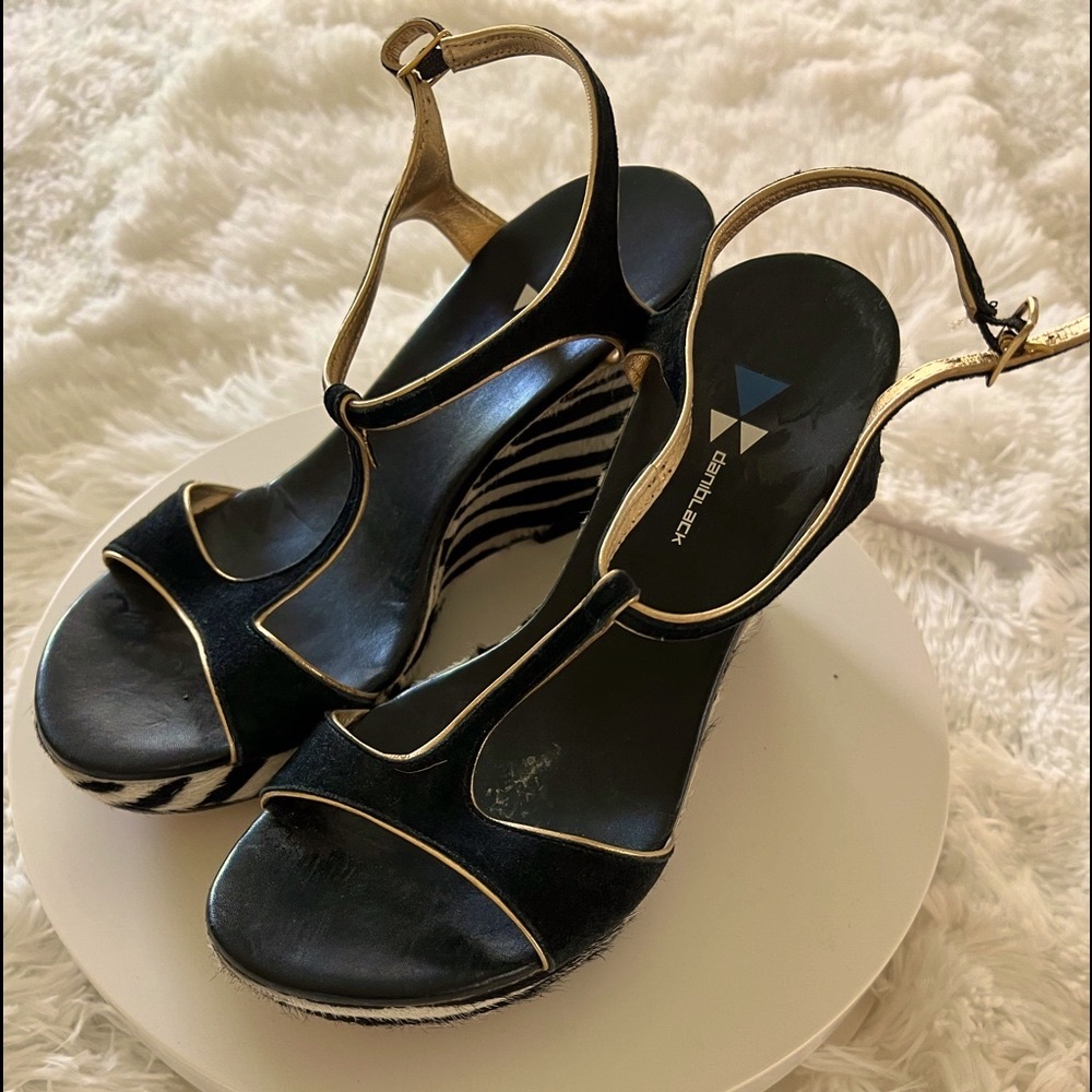 Dani Black animal print wedges